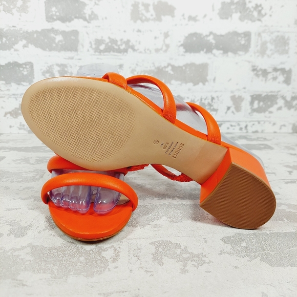 NEW Schutz Olly Orange Red Leather Strappy Heeled Sandals C244 - Picture 8 of 11